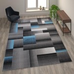 Flash Furniture Elio Collection 8x10 Blue Block Area Rug ACD-RGTRZ861-810-BL-GG