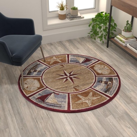 Flash Furniture Inis Collection Beige 4x4 Nautical Area Rug ACD-RGZ8758-44-BG-GG