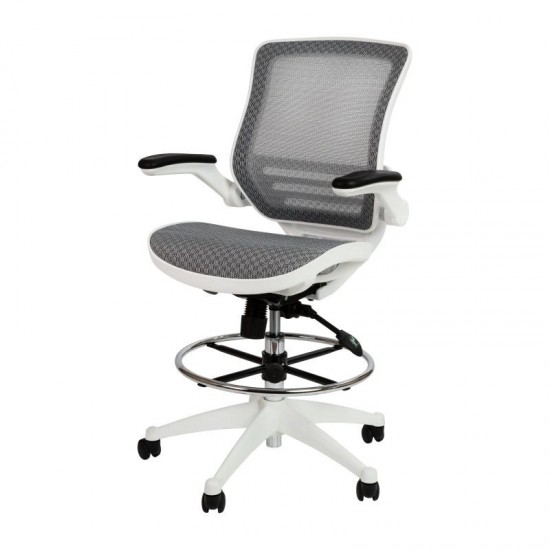 Flash Furniture Waylon Gray/White Mesh Drafting Chair BL-LB-8801X-D-GR-WH-GG