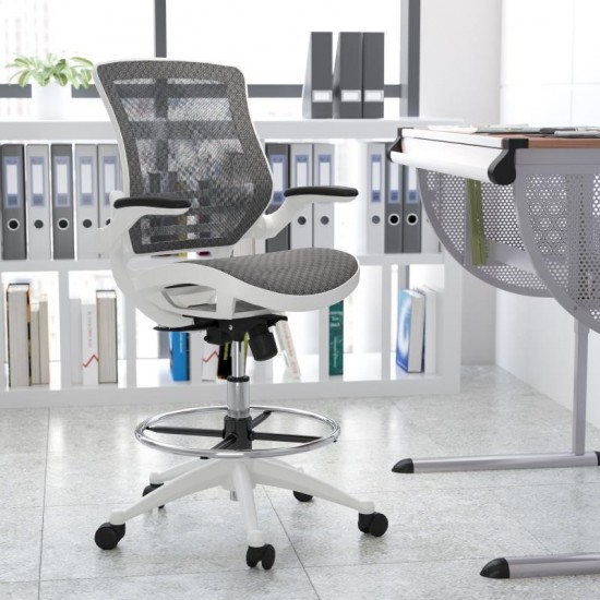 Flash Furniture Waylon Gray/White Mesh Drafting Chair BL-LB-8801X-D-GR-WH-GG