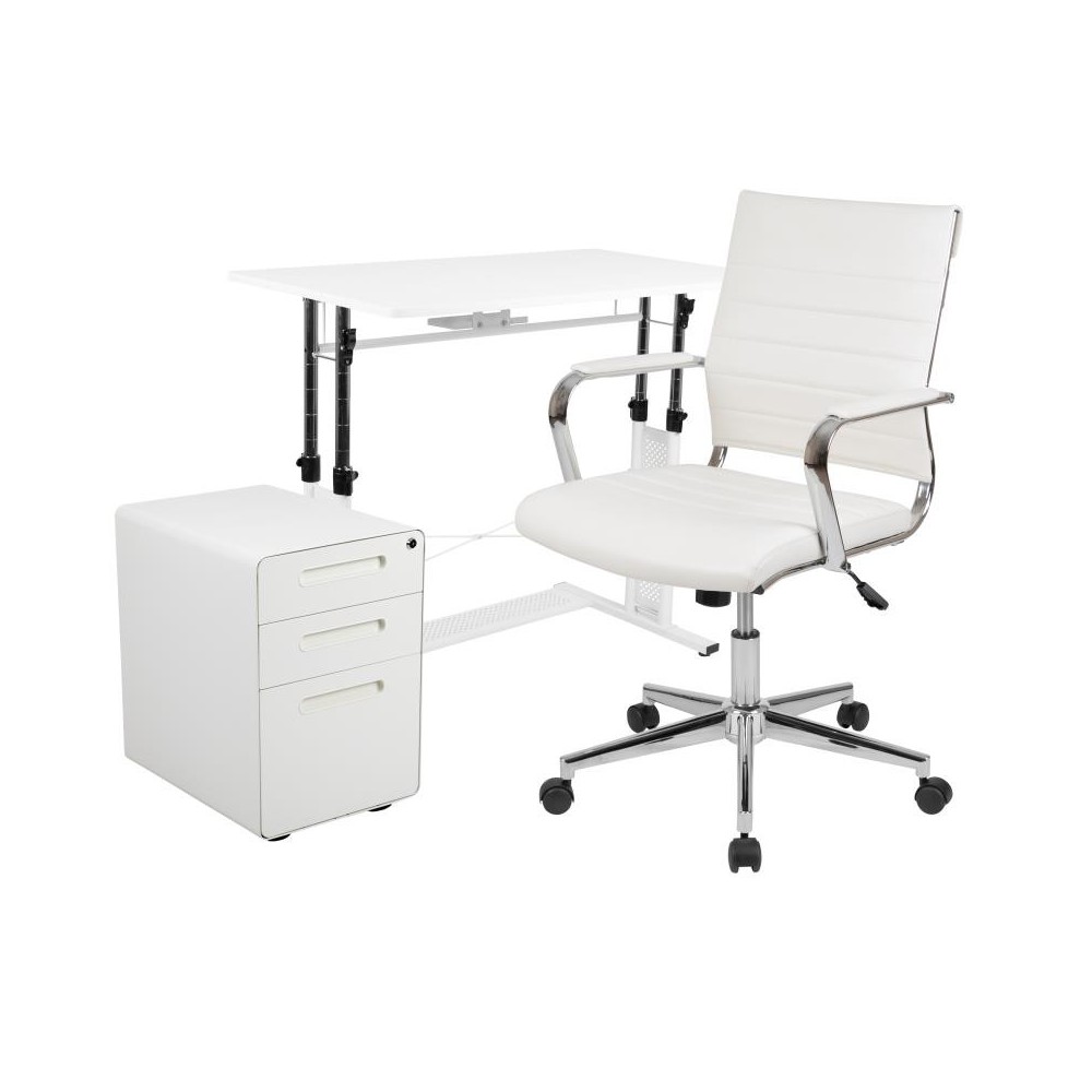 Flash Furniture Stiles White Desk, Chair, Cabinet Set BLN-NAN219AP595M-WH-GG