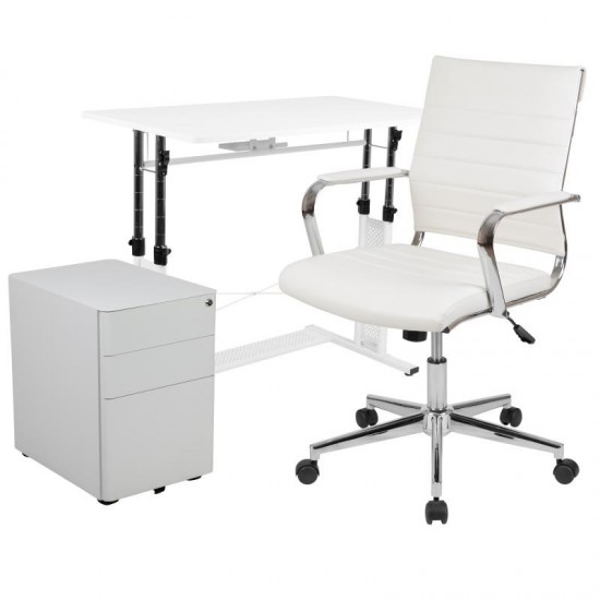 Flash Furniture Stiles White Desk, Chair, Cabinet Set BLN-NAN219CHP595M-WH-GG