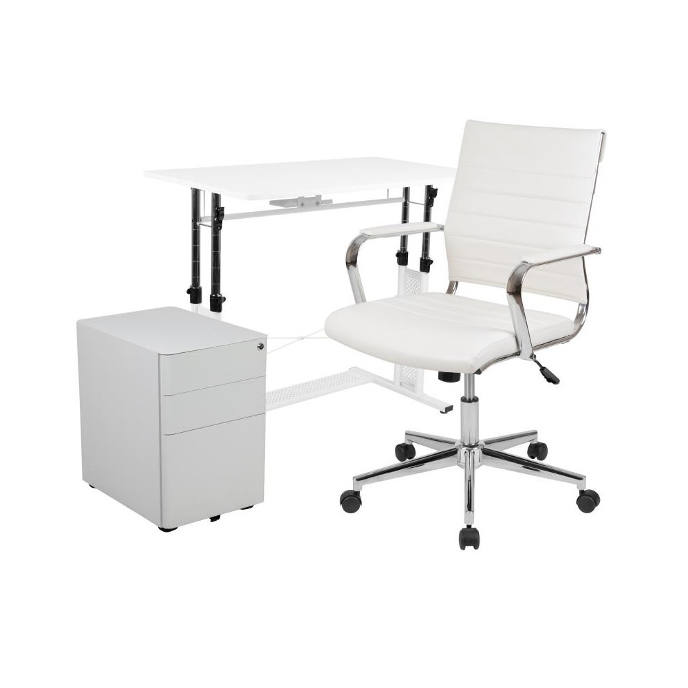 Flash Furniture Stiles White Desk, Chair, Cabinet Set BLN-NAN219CHP595M-WH-GG