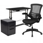 Flash Furniture Stiles Black Desk, Chair, Cabinet Set BLN-NAN21APX5L-BK-GG