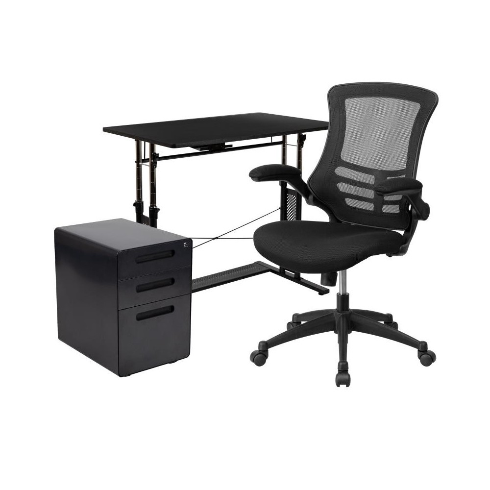 Flash Furniture Stiles Black Desk, Chair, Cabinet Set BLN-NAN21APX5L-BK-GG