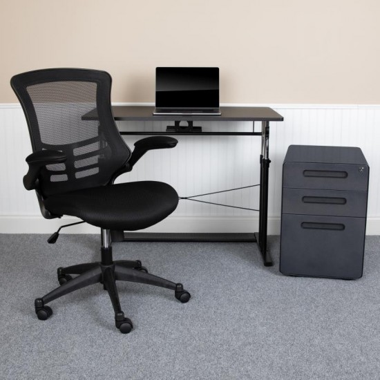 Flash Furniture Stiles Black Desk, Chair, Cabinet Set BLN-NAN21APX5L-BK-GG