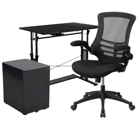 Flash Furniture Stiles Black Desk, Chair, Cabinet Set BLN-NAN21CPX5L-BK-GG