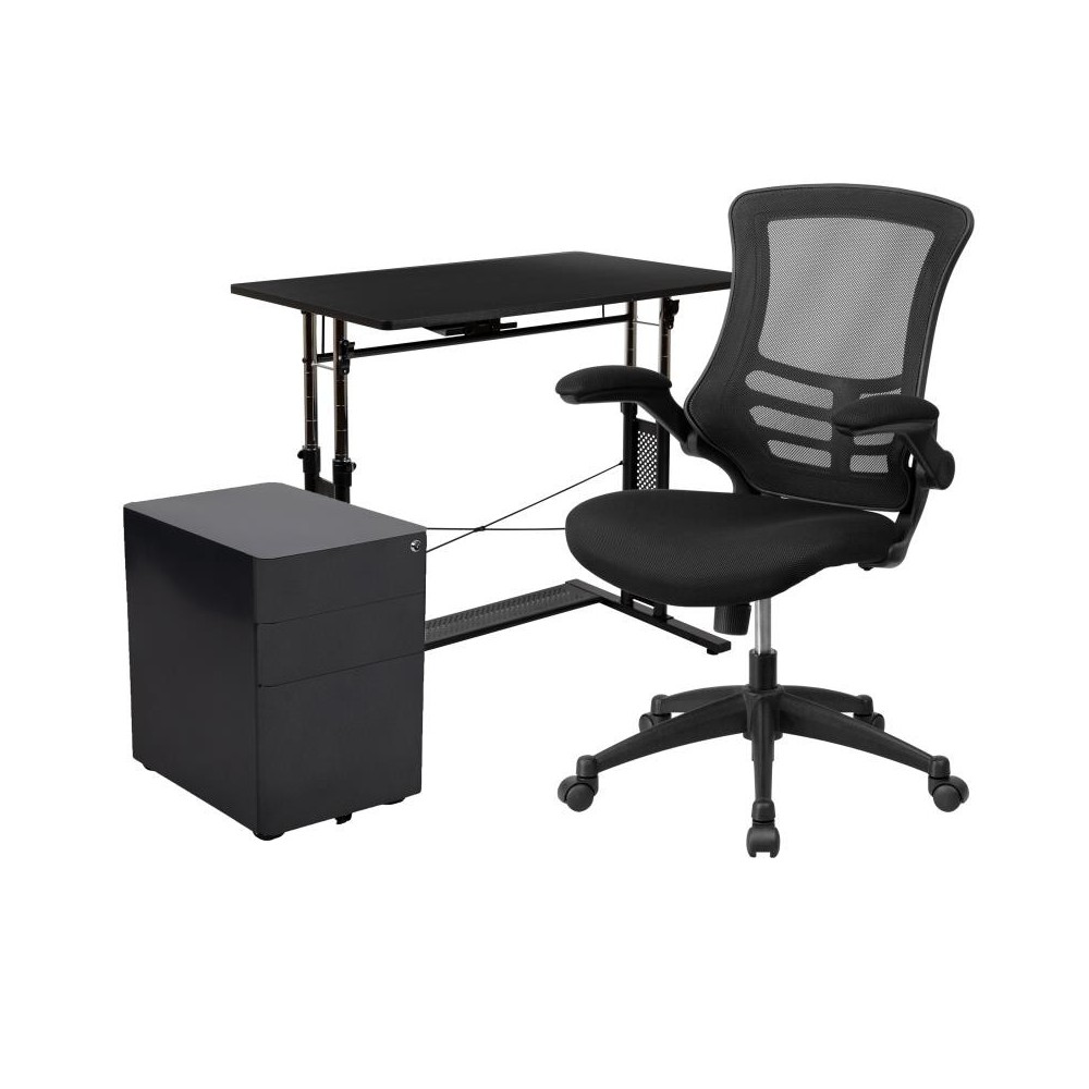 Flash Furniture Stiles Black Desk, Chair, Cabinet Set BLN-NAN21CPX5L-BK-GG