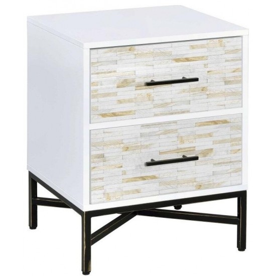 ACME Uma Night Table, White & Weathered Wood Pattern