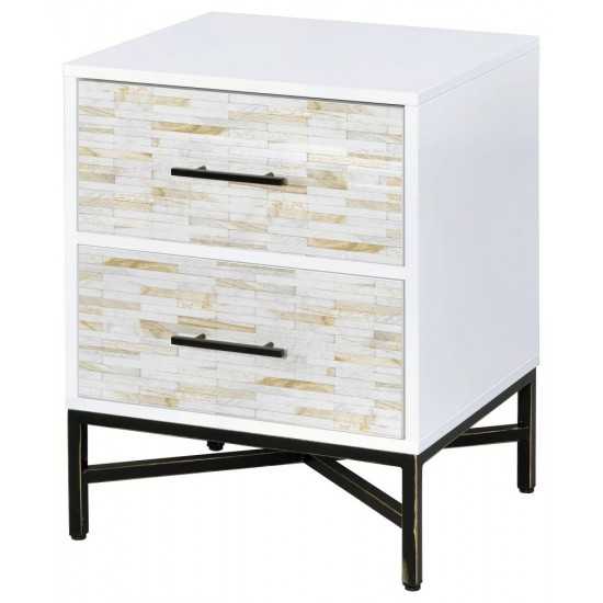 ACME Uma Night Table, White & Weathered Wood Pattern