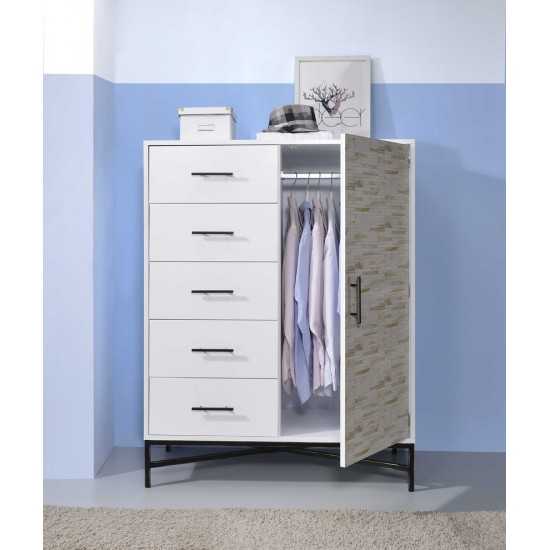 ACME Uma Wardrobe, White & Weathered Wood Pattern