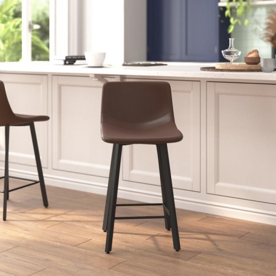 Flash Furniture Caleb 2PK 24" Brown Leather Stools CH-212069-24-DKBR-GG