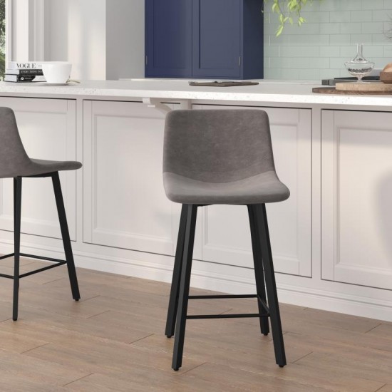 Flash Furniture Caleb 2PK 24" Gray Leather Stools CH-212069-24-GY-GG