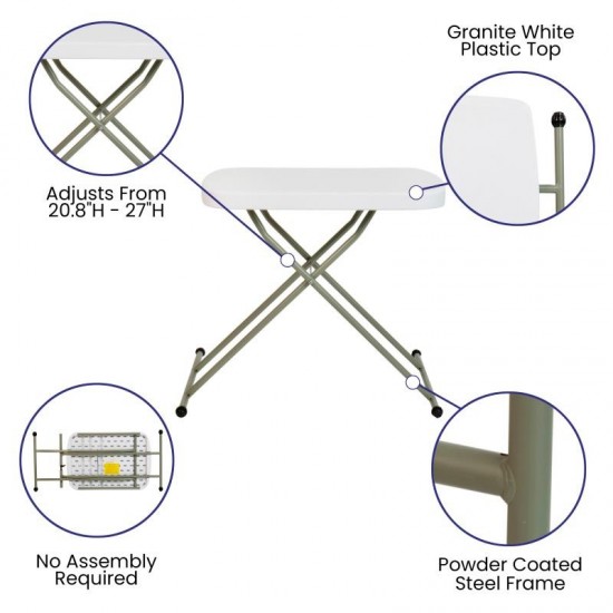 Flash Furniture Elon White Folding Adjustable Table DAD-YCZ-66X-GW-GG