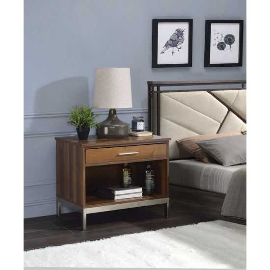 ACME Sterret Night Table, Walnut & Satin Plated