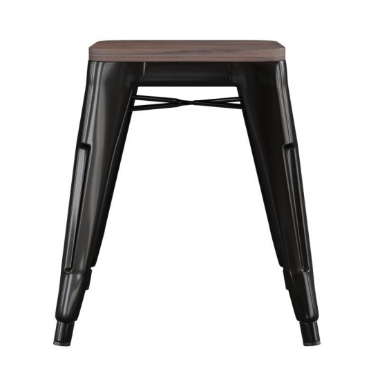 Flash Furniture Kai 4PK Black Stool-Wood Seat ET-BT3503-18-BLK-WD-GG