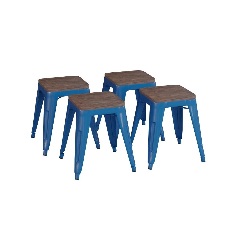 Flash Furniture Kai 4PK Royal Blue Stool-Wood Seat ET-BT3503-18-BL-WD-GG