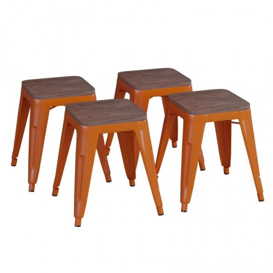 Flash Furniture Kai 4PK Orange Stool-Wood Seat ET-BT3503-18-ORG-WD-GG