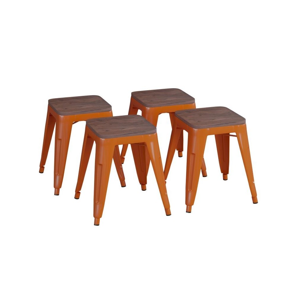 Flash Furniture Kai 4PK Orange Stool-Wood Seat ET-BT3503-18-ORG-WD-GG