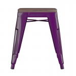 Flash Furniture Kai 4PK Purple Stool-Wood Seat ET-BT3503-18-PR-WD-GG