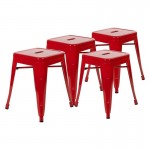 Flash Furniture Kai 4 Pack Red Metal Stool ET-BT3503-18-RED-GG