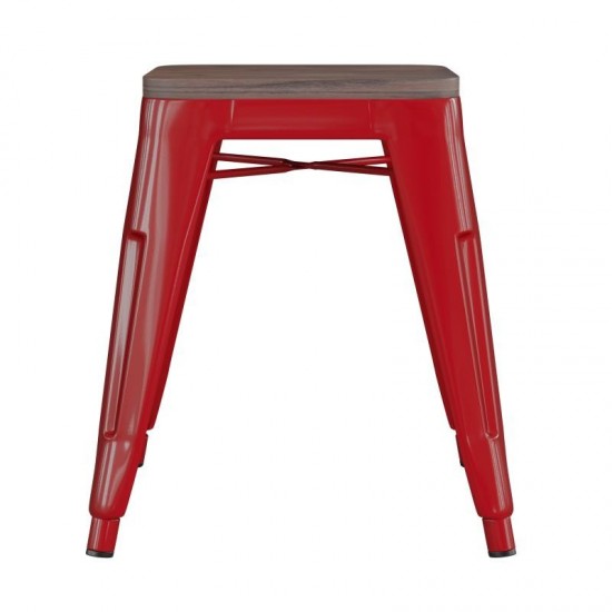 Flash Furniture Kai 4PK Red Stool-Wood Seat ET-BT3503-18-RED-WD-GG