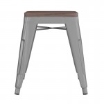 Flash Furniture Kai 4PK Silver Stool-Wood Seat ET-BT3503-18-SIL-WD-GG