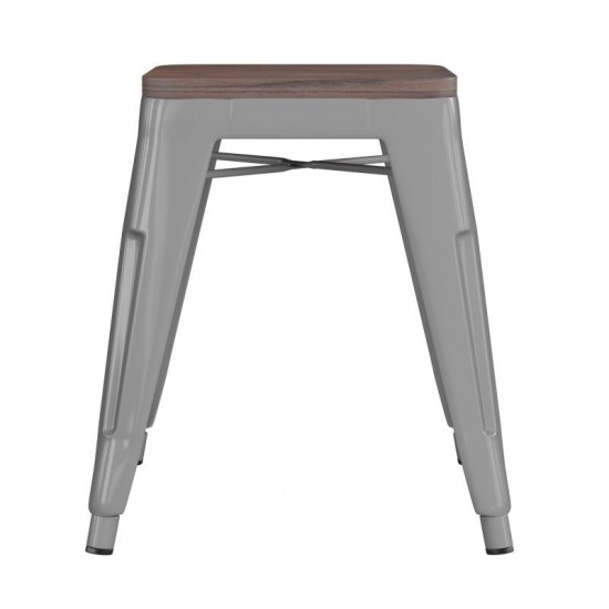 Flash Furniture Kai 4PK Silver Stool-Wood Seat ET-BT3503-18-SIL-WD-GG