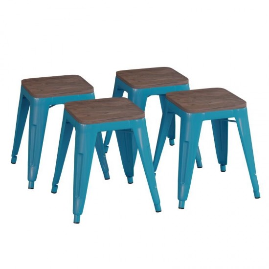 Flash Furniture Kai 4PK Teal Stool-Wood Seat ET-BT3503-18-TL-WD-GG