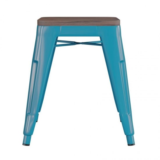 Flash Furniture Kai 4PK Teal Stool-Wood Seat ET-BT3503-18-TL-WD-GG