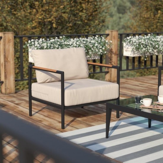 Flash Furniture Lea Black Patio Chair and Cushions GM-201027-1S-GY-GG