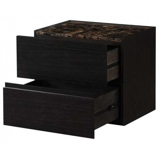 ACME Wellins Night Table, Faux Marble & Espresso
