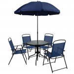 Flash Furniture Nantucket 6PC Navy Patio Set & Umbrella GM-202012-NV-GG