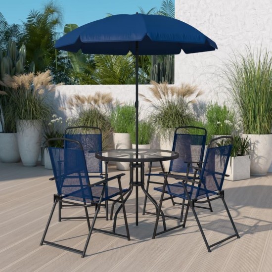 Flash Furniture Nantucket 6PC Navy Patio Set & Umbrella GM-202012-NV-GG