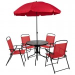 Flash Furniture Nantucket 6PC Red Patio Set & Umbrella GM-202012-RD-GG