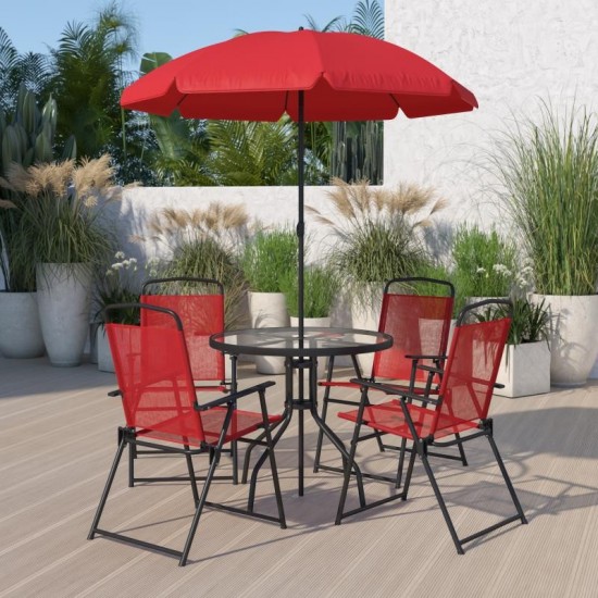 Flash Furniture Nantucket 6PC Red Patio Set & Umbrella GM-202012-RD-GG