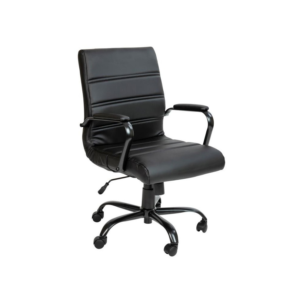 Flash Furniture Whitney Black Mid-Back Leather Chair GO-2286M-BK-BK-GG
