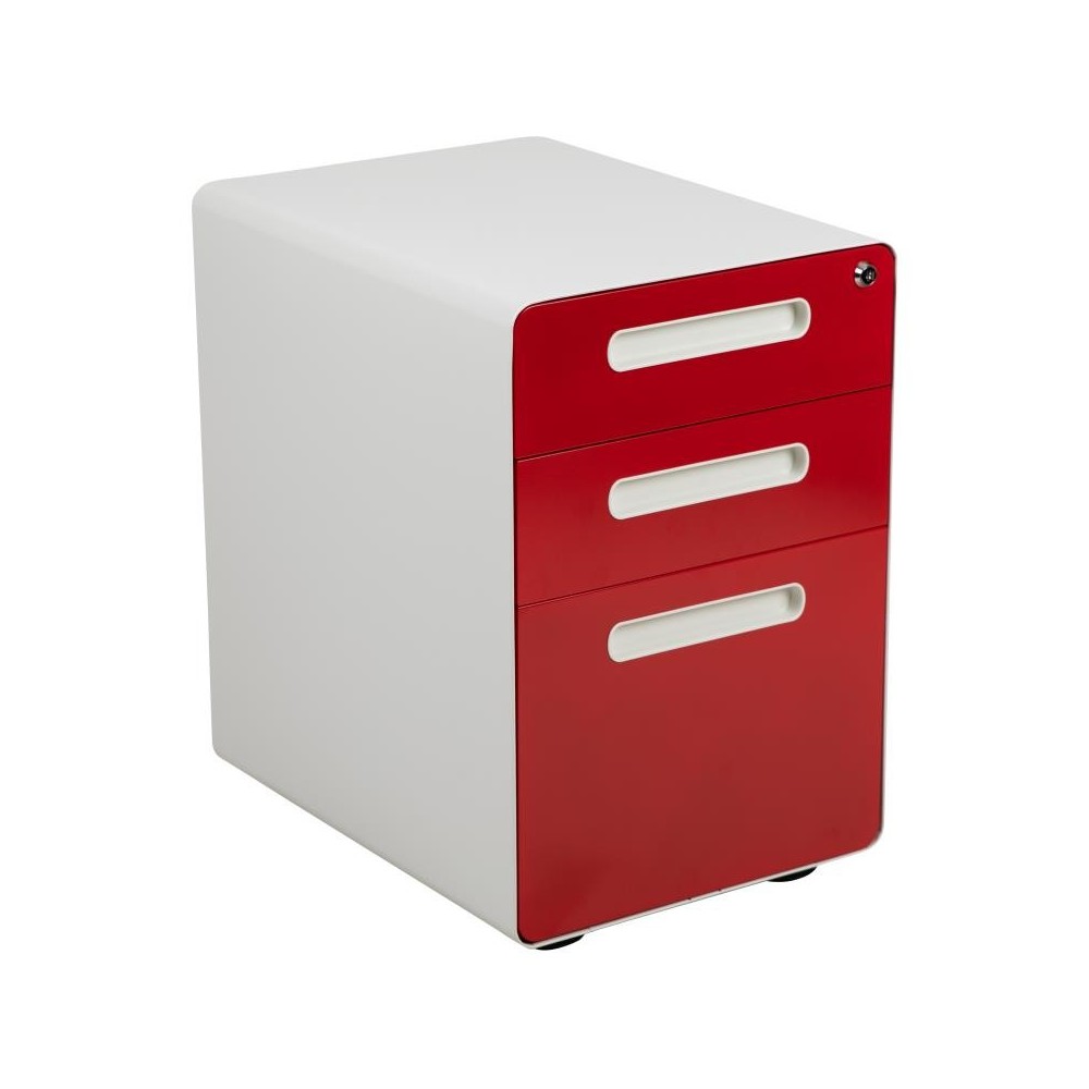 Flash Furniture Wren Drawer File Cabinet-White/Red HZ-AP535-02-RED-WH-GG