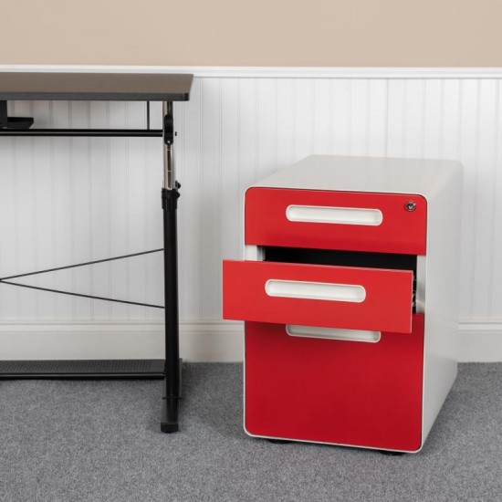 Flash Furniture Wren Drawer File Cabinet-White/Red HZ-AP535-02-RED-WH-GG