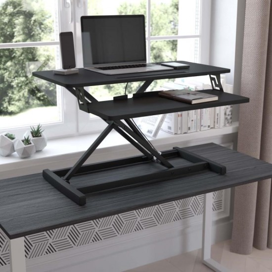 Flash Furniture KO Black Sit to Stand Desk Riser JE-VM-GSD66H01R-32-GG