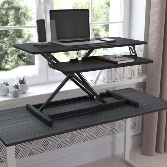 Flash Furniture KO Black Sit to Stand Desk Riser JE-VM-GSD66H01R-36-GG