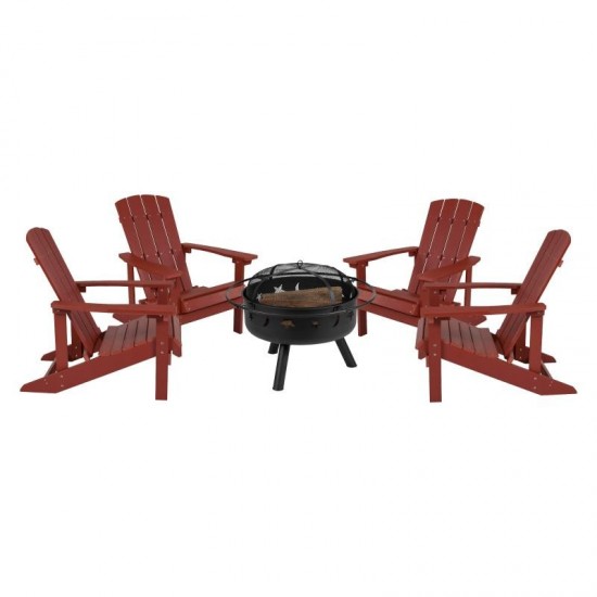 Flash Furniture Charlestown Adirondack Chair & Fire Pit JJ-C145014-32D-RED-GG