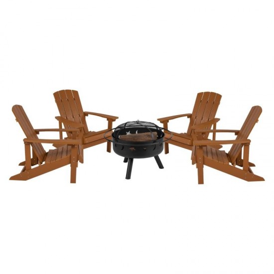Flash Furniture Charlestown Adirondack Chair & Fire Pit JJ-C145014-32D-TEAK-GG