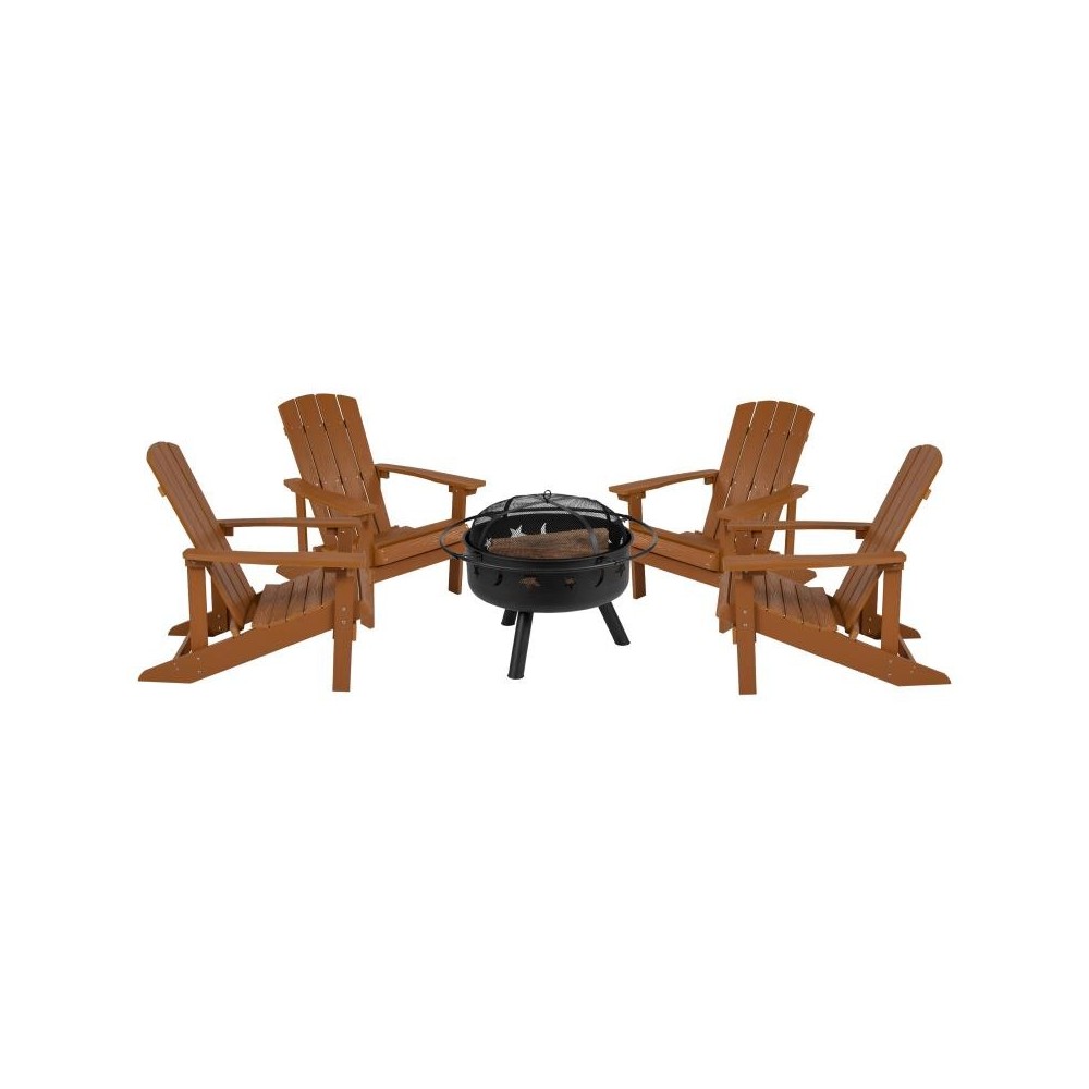 Flash Furniture Charlestown Adirondack Chair & Fire Pit JJ-C145014-32D-TEAK-GG