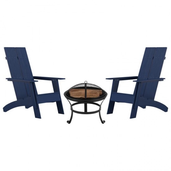 Flash Furniture Finn 2PK Navy Rockers & Fire Pit JJ-C145092-202-NV-GG