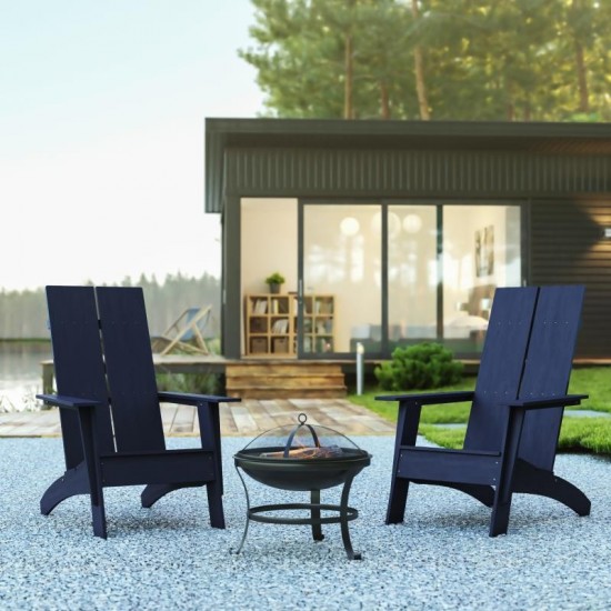 Flash Furniture Finn 2PK Navy Rockers & Fire Pit JJ-C145092-202-NV-GG