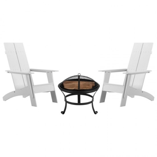 Flash Furniture Finn 2PK White Rockers & Fire Pit JJ-C145092-202-WH-GG