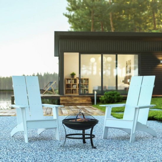 Flash Furniture Finn 2PK White Rockers & Fire Pit JJ-C145092-202-WH-GG