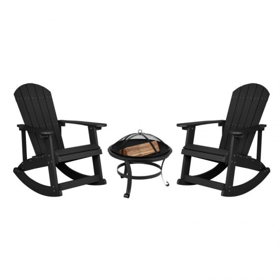 Flash Furniture Savannah 2PK Black Rockers-Fire Pit JJ-C147052-202-BK-GG