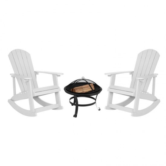 Flash Furniture Savannah 2PK White Rockers-Fire Pit JJ-C147052-202-WH-GG